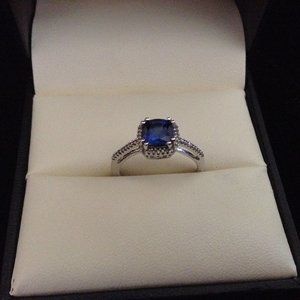 Created Blue Sapphire and 1/10 ct. tw. Diamond Birthstone Ring in 10K White Gold
